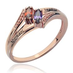 18K Rose Gold Engraved Double Birthstones Ring Gift for Mothers Mothers Rings, Birthstone Promise Rings, Birthstone Ring Mothers, Vintage Engagement Rings Sapphire, Mother Rings, Couple Ring, Engagement Ring White Gold, Infinity Ring, Great Gifts For Mom