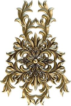 an intricate gold design on white background