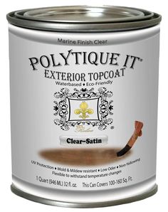 a can of clear - satin polytique it exterior topcoat with the lid open