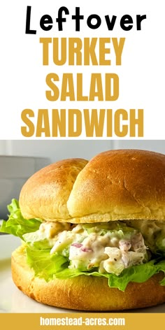 a turkey salad sandwich with lettuce and mayonnaise on a white plate