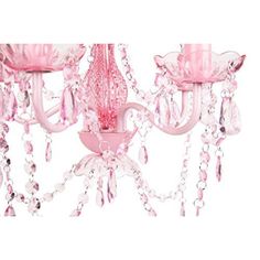 a pink chandelier with three lights hanging from it's sides and some crystal beads on the bottom