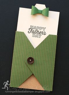 a green and white card with a bow tie on it that says happy father's day