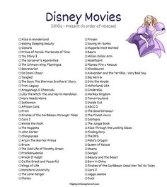 the disney movies list is shown in purple