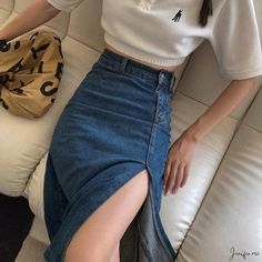 Elegant Half-Body Wrap Long-Waisted Skirt Jeans Recycle, Skirt Tulle, Denim Skirt Outfits, Body Wrap, Rock Outfit