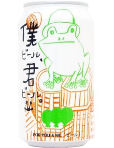 a can of soda with an image of a frog on the front and chinese characters on the back