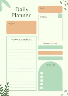 a daily planner with green leaves on it