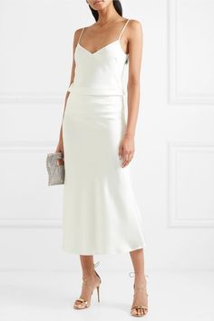 Galvan | Valletta satin midi skirt | NET-A-PORTER.COM Crop Top Designs, Satin Camisole, Satin Midi Skirt, Bride Wear, Silk Slip, Satin Slip, White Satin, Skirt Outfits, European Fashion