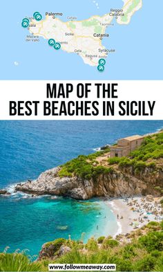 the map of the best beaches in silily, italy with text overlay