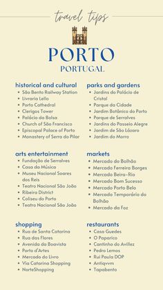 the travel tips list for portuga