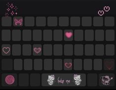 an image of a keyboard with hearts and cats on the keys, which appear to be pink