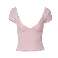 Deep Neck Short Sleeve Top Shirt Tops For Women, Mode Inspo, Round Neck Tops, Solid Clothes, Crop Top Blouse, Pink Top, Tops For Women, Long Sleeve T Shirts, T Shirt Top