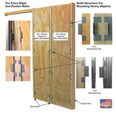 the diagram shows different types of wooden doors and hardwares for various purposes to make it look like they are made from plywood