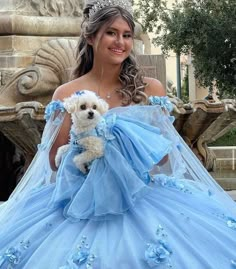 Surprise Dance Outfits Quinceanera Light Blue, Quince Mini Me Dresses, 15 Dresses Quinceanera Light Blue, Cinderella Quince Photoshoot, Quince Pictures With Dogs, Sweet 16 Cinderella Theme Dresses, Quince Dresses Cinderella, Light Blue Dress Quinceanera, Blue Quinceanera Theme Dresses