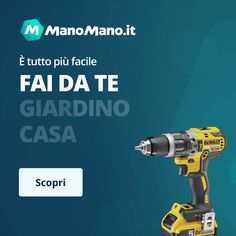 a cordless drill is shown in front of a blue background with the words, fai da te gardino casa