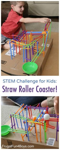 Engineering Project for Kids:  Build a Straw Roller Coaster!  Use straws to create a track that a ping pong ball will roll on. Fun STEM challenge for kids! Project For Kids, Engineering Projects