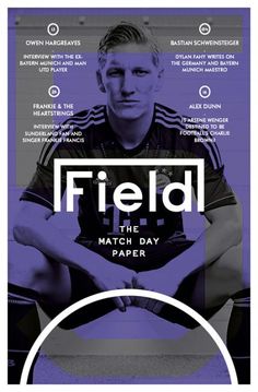 a man sitting on the ground with his arms crossed in front of him and text that reads field the match day paper