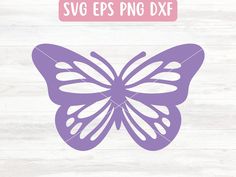 a purple butterfly cutout with the words svg epspng dxf