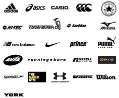 many different logos are shown in black and white, including the new balance, adidas,