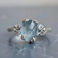 Raw Aquamarine Ring, Ocean Ring Engagement, Cottage Core Wedding Ring, Raw Cut Engagement Ring, Funky Engagement Rings, Raw Engagement Ring, Engagement Ring Aquamarine, Engagement Ring Raw, Raw Stone Engagement Rings