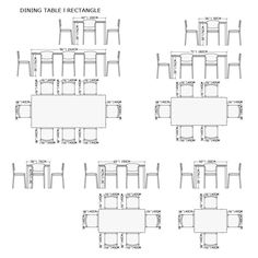 the dining table and chairs are shown in different sizes, with measurements for each chair