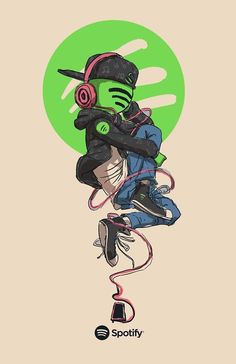 two people are hugging each other with headphones on their heads and the words spotify above them