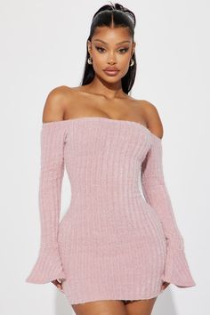 Available In Black, Mauve, And Burgundy. Sweater Micro Mini Dress Long Bell Sleeves Off Shoulders Stretch 100% Polyester Imported | Mile High Sweater Mini Dress in Mauve size XL by Fashion Nova Fashion Nova Mini Dress, Pink Off-shoulder Mini Dress For Fall, Fall Birthday Dress, Fashion Nova Outfits Dresses, Mauve Fashion, Outfit For Petite Women, Long Sleeve Black Dress, Mini Dress Outfit, Pink Sweater Dress