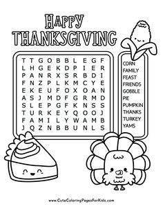 a thanksgiving word search for kids to color