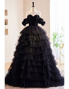 10% off now! puffy ballgown ruffled tulle black prom dress online. Sheprom offers formal, party, casual & more style dresses to fit your special occasions. Off Shoulder Tulle, Tulle Long Prom Dress, Prom Dress Black, Prom Dresses Yellow, Purple Prom Dress, Prom Dresses Two Piece, Burgundy Prom Dress, Black Off Shoulder, Formal Evening Dress