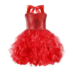 PRICES MAY VARY. Girls tutu dress's style: sleeveless sparkly stretchy red sequins top with layered handmade red swirls curly tulle, the fluffy princess dress with lining, halter type style tie around the neck, and the straps are adjustable. Girls birthday dress material: Girls tulle dress is absolutely adorable! It have a reasonable diameter top, with a loose tie (so you can adjust higher/lower as needed to fit your kid), and the bottom is layers and layers of tulle that always look puffy rathe Sneaker Ball Dresses, Red Dresses For Kids, Fluffy Princess Dress, Red Glitter Dress, Red Tutu Dress, Princess Tutu Dresses, Loose Tie, Sneaker Ball, Red Tutu