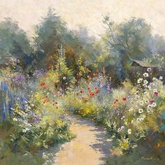 Petit paradis by Paul Messely-VARPDXIG4987 Image 1 Painting Pathways, Garden With Flowers, Garden Paintings, Paintings Landscape, Garden Painting, Garden Path, Painting Watercolor, Fine Arts Posters, Pastel Painting