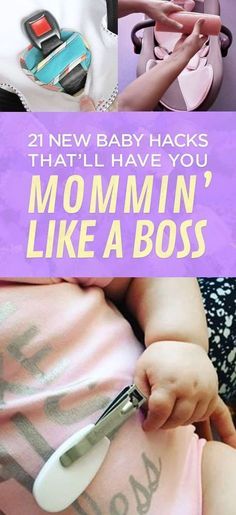 a woman holding a baby in her arms with the words, new baby hacks that'll have you momin'like a boss