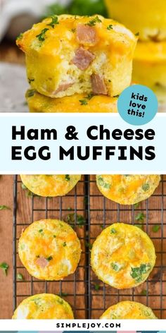 ham and cheese egg muffins on a cooling rack with the title above it