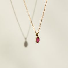 A romantic ruby in a necklace suited to a 16th century portrait full of a sheaf of papers, ripe fruits, one perfect necklace. Also suited to 21st century daily wear and pleasure. Jewelry Looks, Jennie Kwon, Necklace Ruby, Lace Ring, 14k Yellow Gold Necklace, Stacked Necklaces, Choker Pendant, Ruby Pendant, Ruby Necklace