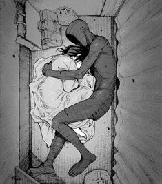 an image of two people in bed with one person holding the other's head