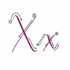 the letters k and m are drawn in purple ink on a white background with black lines