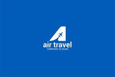 the air travel company logo is shown on a blue background with an airplane flying above it