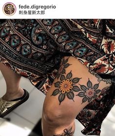 Asethic Tattoos Women, Leg Sleeves For Females Traditional, American Trad Leg Sleeve, Traditional Folk Flower Tattoo, Feminine Traditional Tattoo Flash, Above Knee Traditional Tattoo, American Traditional Thigh Piece, Traditional Shin Tattoos For Women, Leg Tattoos Shin