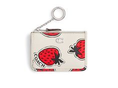 COACH Mini Skinny ID Case with Strawberry Print - Wallet Handbags : Chalk Multi : Please Note: COACH items cannot be shipped to military addresses (APO or FPO) and addresses in Hawaii, the Virgin Islands, Guam or any other locations outside of the continental US. COACH Mini Skinny ID Case with Strawberry Print gets equal scores in terms of style and function. Slim and compact, this printed leather wallet features a zippered top closure, one credit card slot, and one ID window. The attached split key ring further adds to the practicality of this piece. Branding on the front. Fabric lining. Imported. Measurements: Bottom Width: 3 4 in Depth: 4 1 4 in Height: 3 in Card Holder Wallet Keychain, Strawberry Bag, The Virgin Islands, Back Bag, Keychain Wallet, Strawberry Print, Coach Wallet, Cherry Print, Brand Sale