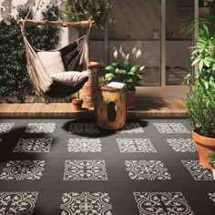 Jazz Patterned Porcelain Tile Backyard 8x8 installed on a cozy and rustic backyard Tile Backyard, Outside Tiles, Balcony Tiles, Terrace Tiles, Porch Tile, Balcony Flooring, Outdoor Terrace, Frosé, Patio Tiles