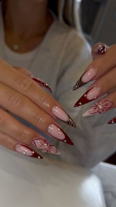 Burgundy Birthday Nails, Burgundy Nails Fall, Red Nail Designs Classy Almond, Classy November Nails, White And Burgundy Nails, Red Fall Nails Ideas, Pink And Burgundy Nails, Burgundy Nail Ideas Acrylic, Nails Ideas Burgundy