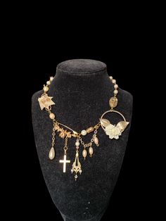 handmade gold chain necklace made out of vintage pins & charms sourced from various local antique & thrift stores 🤍 Pearl Pins, Vampire Goth, Pearl Pin, Thrift Stores, Handmade Gold, Gold Chain Necklace, Vintage Pins, Gold Chain, Gold Chains