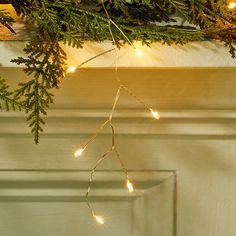 a christmas tree branch with lights hanging from it