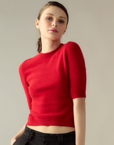 Red Short Sleeve Sweater Outfit, Red Fashion Outfits, Cotton Cargo Pants, Crochet Wool, Red Sweater, Wool Socks, Cargo Pant, Red Shorts, Cynthia Rowley