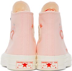 Find CONVERSE Pink Chuck 70 Sneakers on Editorialist. High-top canvas sneakers in pink. · Crystal-cut detailing and graphics bonded throughout · Rubber cap toe · Lace-up closure · Logo patch and eyelets at inner side · Rubberized logo patch at heel · OrthoLite® cushioned footbed · Treaded rubber sole Supplier color: Donut glaze/Egret Pink Chuck 70, Cute Converse Shoes, Pink Chucks, Cute Converse, Converse Pink, Preppy Shoes, Pretty Shoes Sneakers, All Stars Converse, Donut Glaze