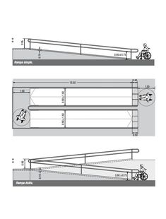 two diagrams showing the steps and railings for an outdoor area with wheelchairs on each side