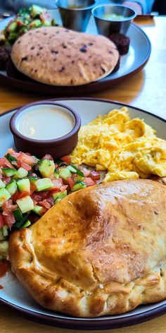 the meal is prepared and ready to be eaten on the table at the diners