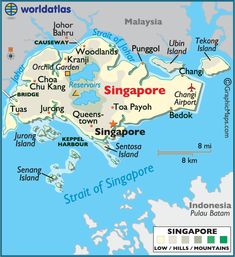 a map of singapore with the capital and major cities on it's borders,