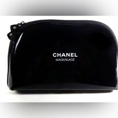 Chanel Black Maquillage Beauty Cosmetics Makeup Bag Chanel Cosmetic Bag, Pink Pvc, Chanel Cosmetics, Embossed Printing, Bag Chanel, Chanel Chanel, Chanel Accessories, Makeup Items, Chanel Black