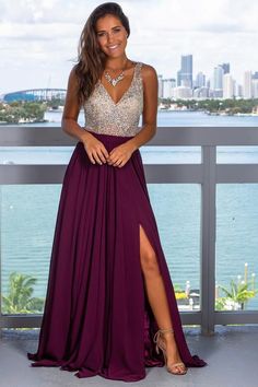 Rose Gold Sequin Top, Dark Wine Color, Wine Maxi Dress, Sequin Dress Outfit, Rose Maxi Dress, Classy Prom Dresses, Saved By The Dress, Trendy Boutique, Maxi Dress Online