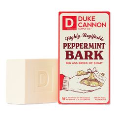 Big Ass Brick Of Soap - Peppermint Bark - HLDY BIG AS BRICK SOAP PEPERMINT BARKBenefits3X the size of common bar soapsMade by humans, not elves.Triple milled for superior qualityA portion of proceeds benefits U.S. Veterans - Big Ass Brick Of Soap - Peppermint Bark Mall Parking Lot, Duke Cannon, Cotton Headed Ninny Muggins, Holiday Soap, Peppermint Scent, Brown Bottles, Peppermint Bark, Grooming Routine, Body Soap